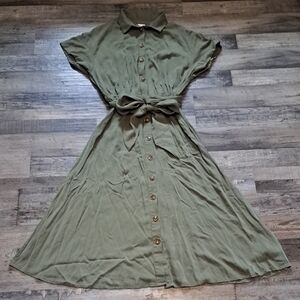 H&M Sage Green Midi Dress with Buttons